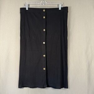 LOFT Black Ribbed Button Front Academia Dark Cottagecore Skirt NWT Medium